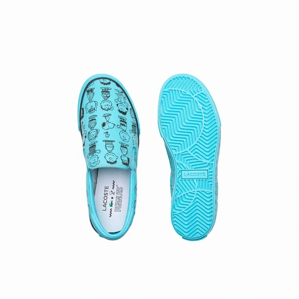 NEW LACOSTE X Sneakers Peanuts Jump Serve Slip-On Shoes BLUE Size 7.5 6Y UNISEX - Picture 5 of 16